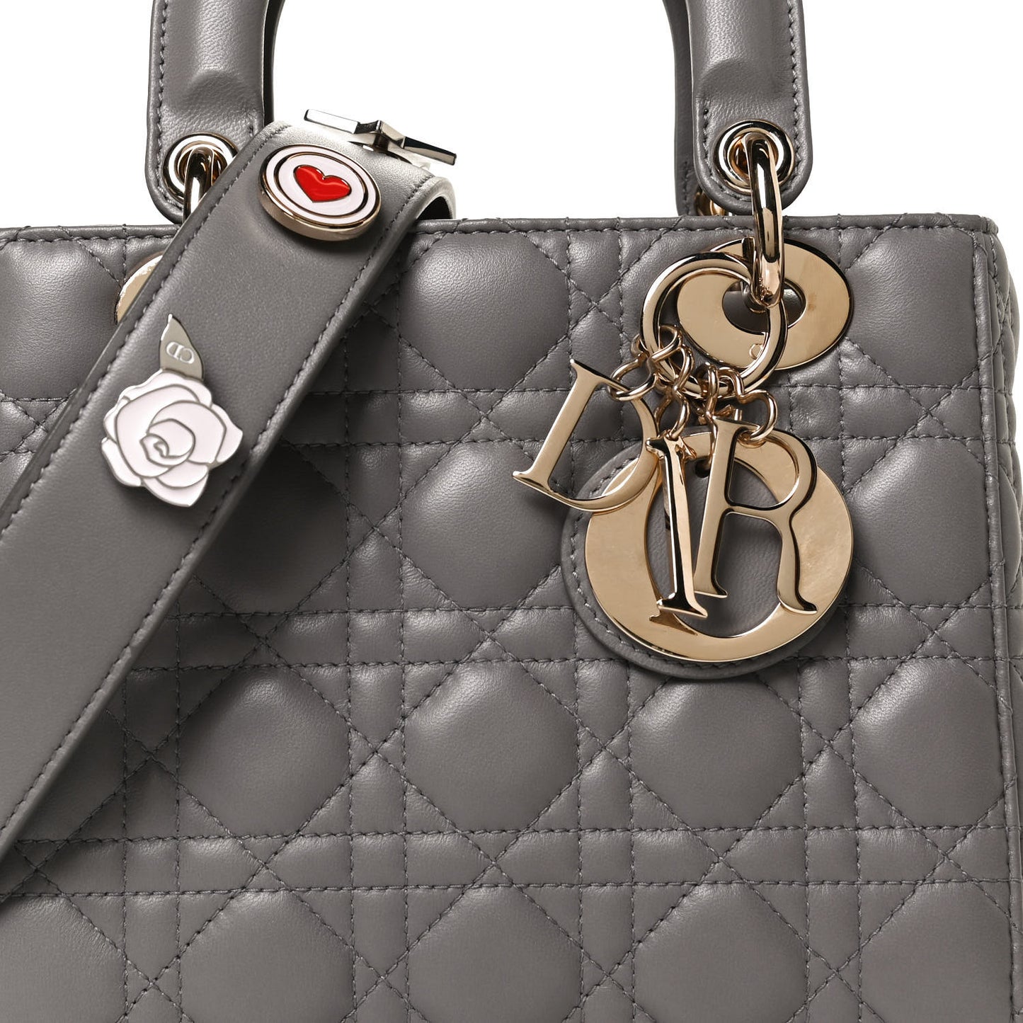 Lambskin Cannage Small Lucky Badges My Lady Dior Grey