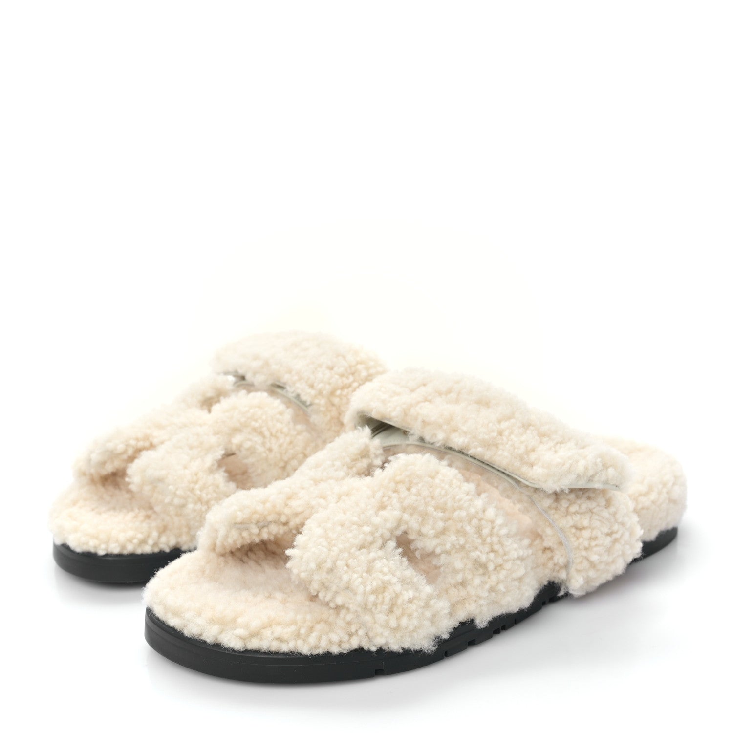 Hermes Woolskin Womens Chypre Sandals 38 Ecru 3 of 7