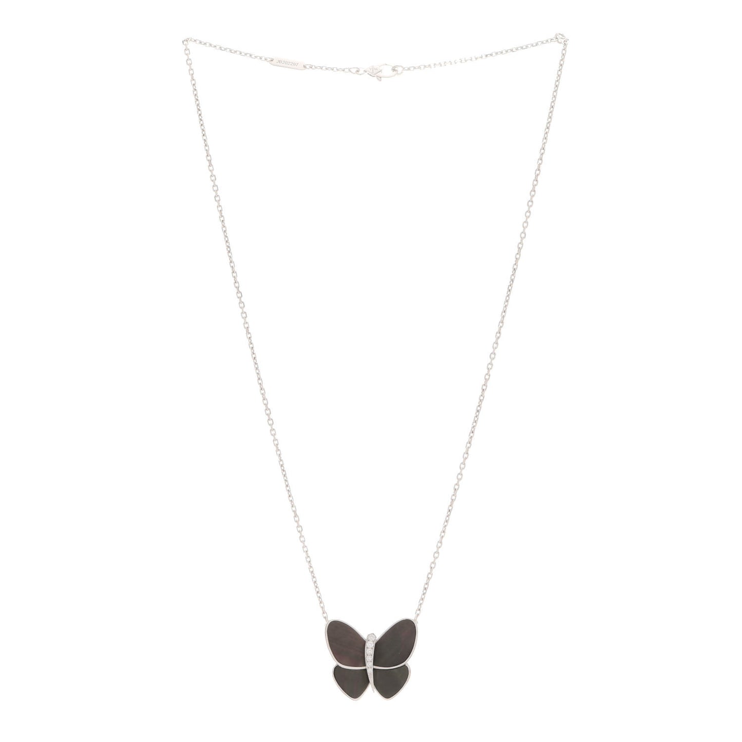 18K White Gold Grey Mother of Pearl Diamond Butterfly Pendant Necklace