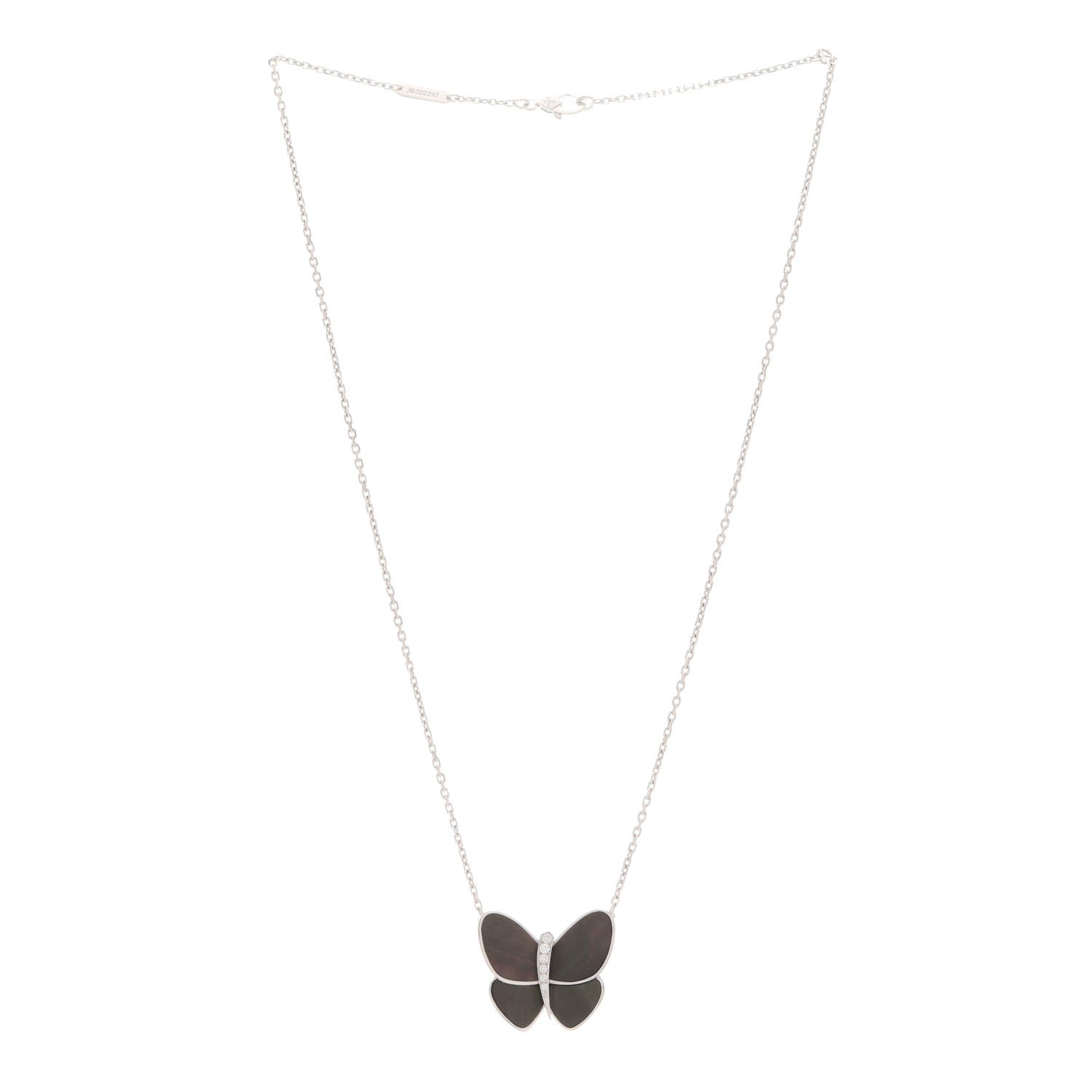 Van Cleef & Arpels 18K White Gold Grey Mother of Pearl Diamond Butterfly Pendant Necklace 3 of 6