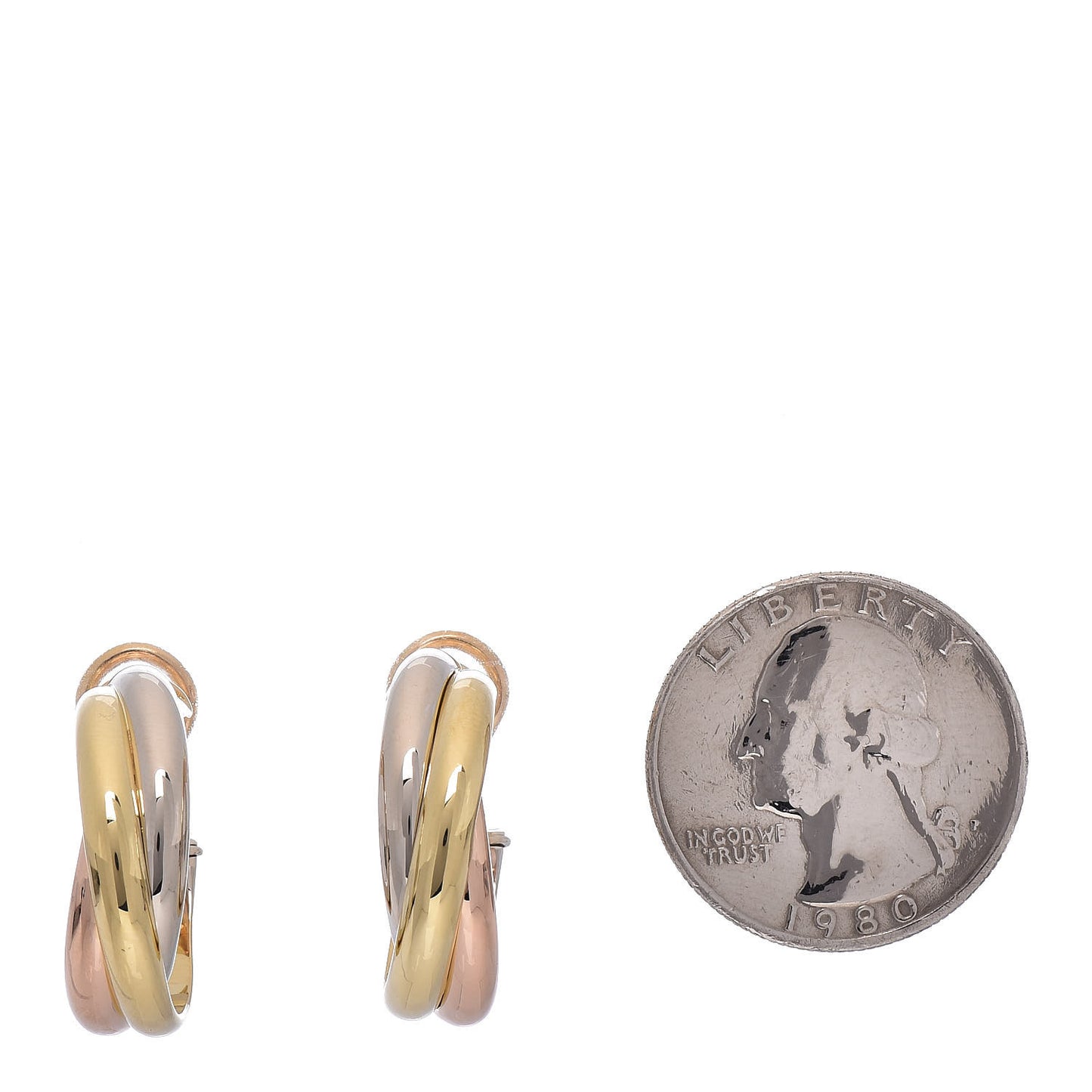 18K Pink Yellow White Gold 6.5mm Trinity Hoop Clip-On Earrings