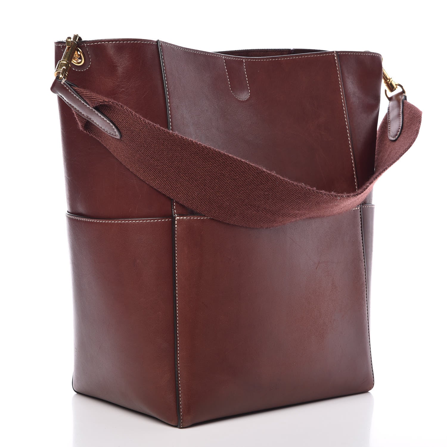 Celine Natural Calfskin Sangle Bucket Bag Burgundy 3 of 22