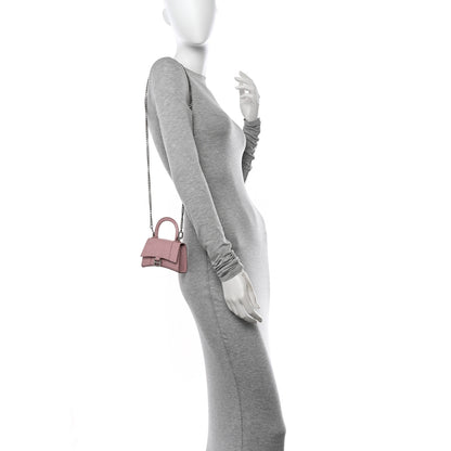Balenciaga Shiny Calfskin Crocodile Embossed Hourglass Top Handle Bag Mini with Chain Powder Pink 2 of 11