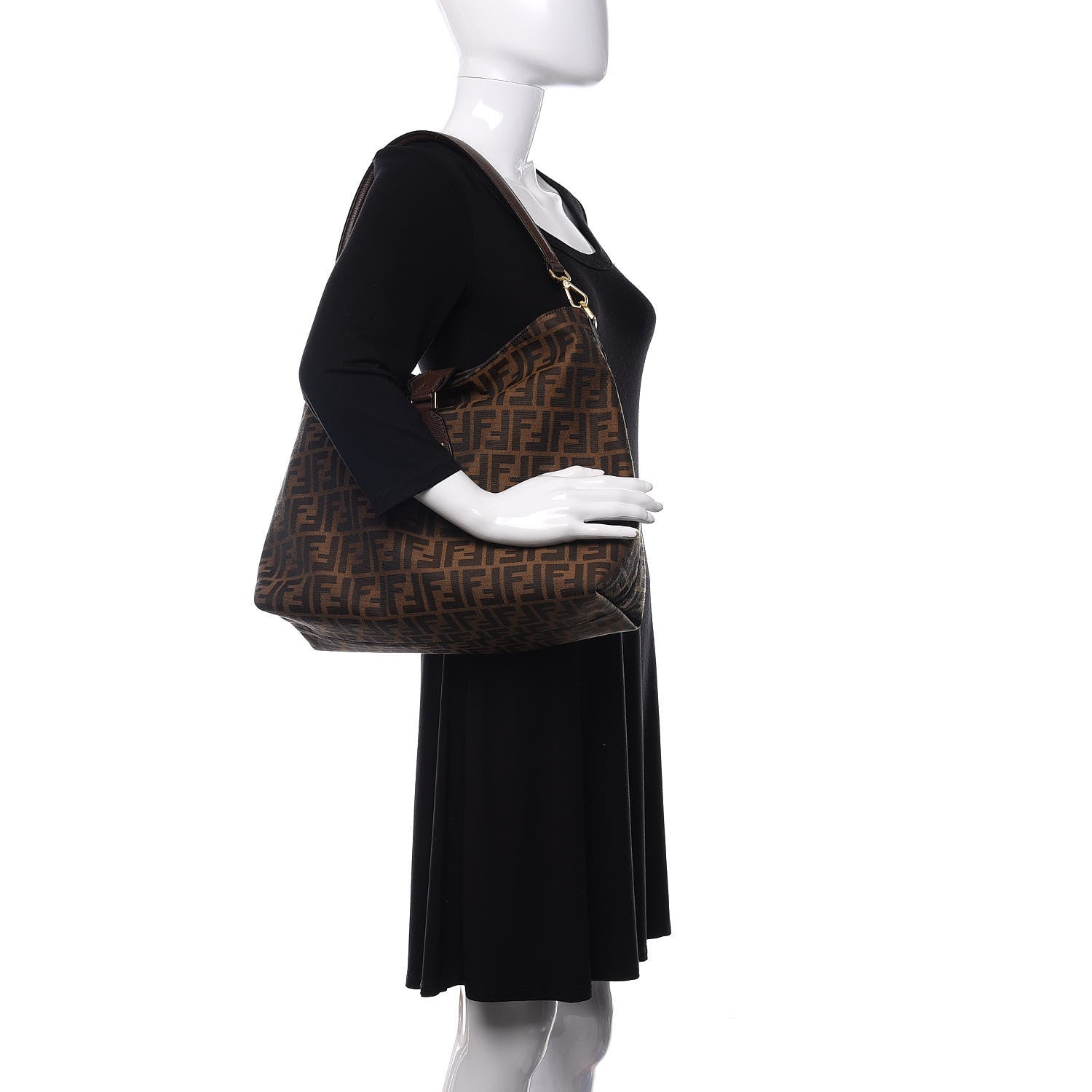 Fendi Zucca Vitello Artic Small Clasp Top Hobo Bag Tobacco Castagna 2 of 10