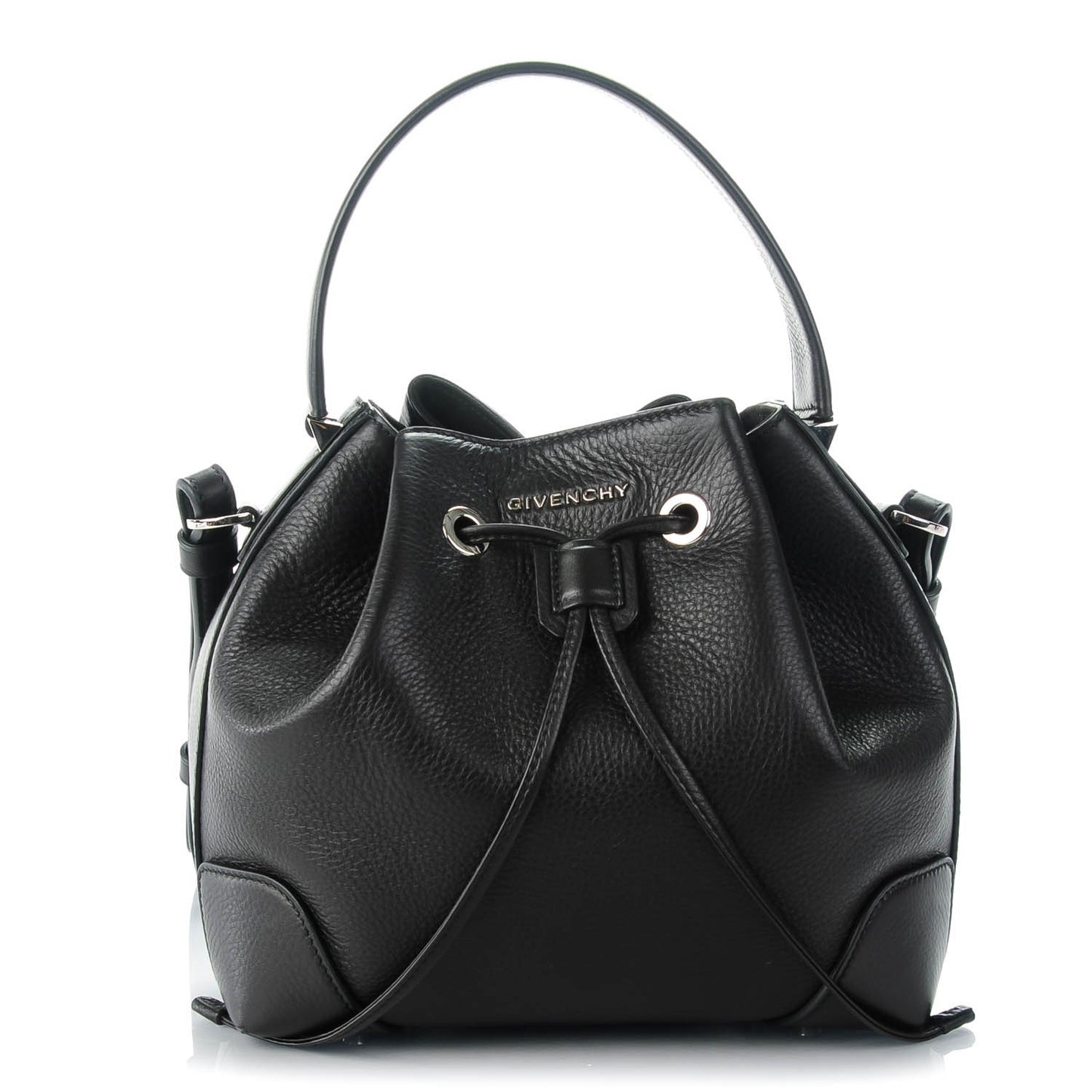 Calfskin Small Lucrezia Drawstring Bucket Bag Black