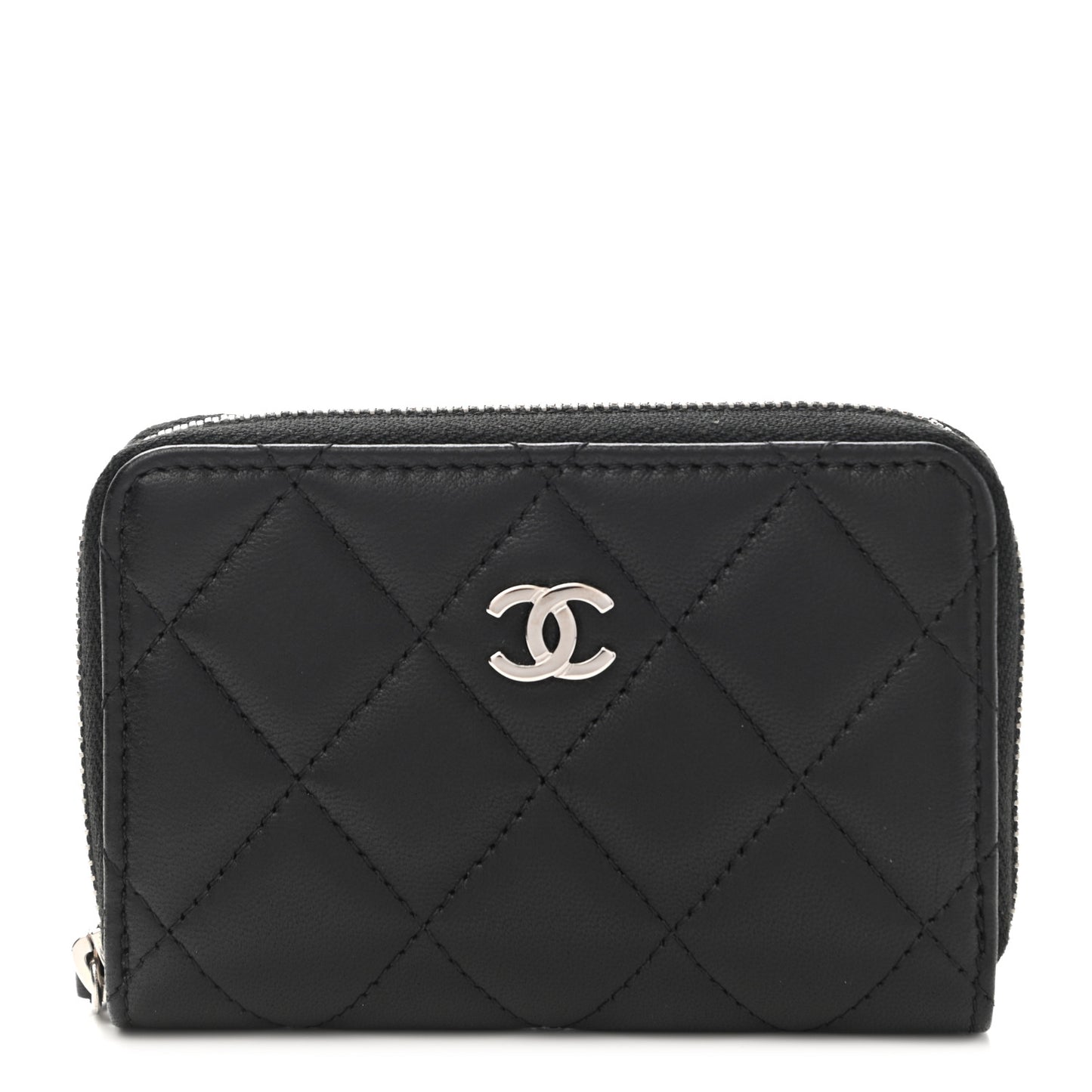Lambskin Quilted Zip Coin Purse Black