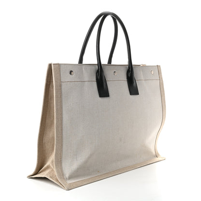 Saint Laurent Linen Calfskin Rive Gauche Tote Optic White 2 of 10