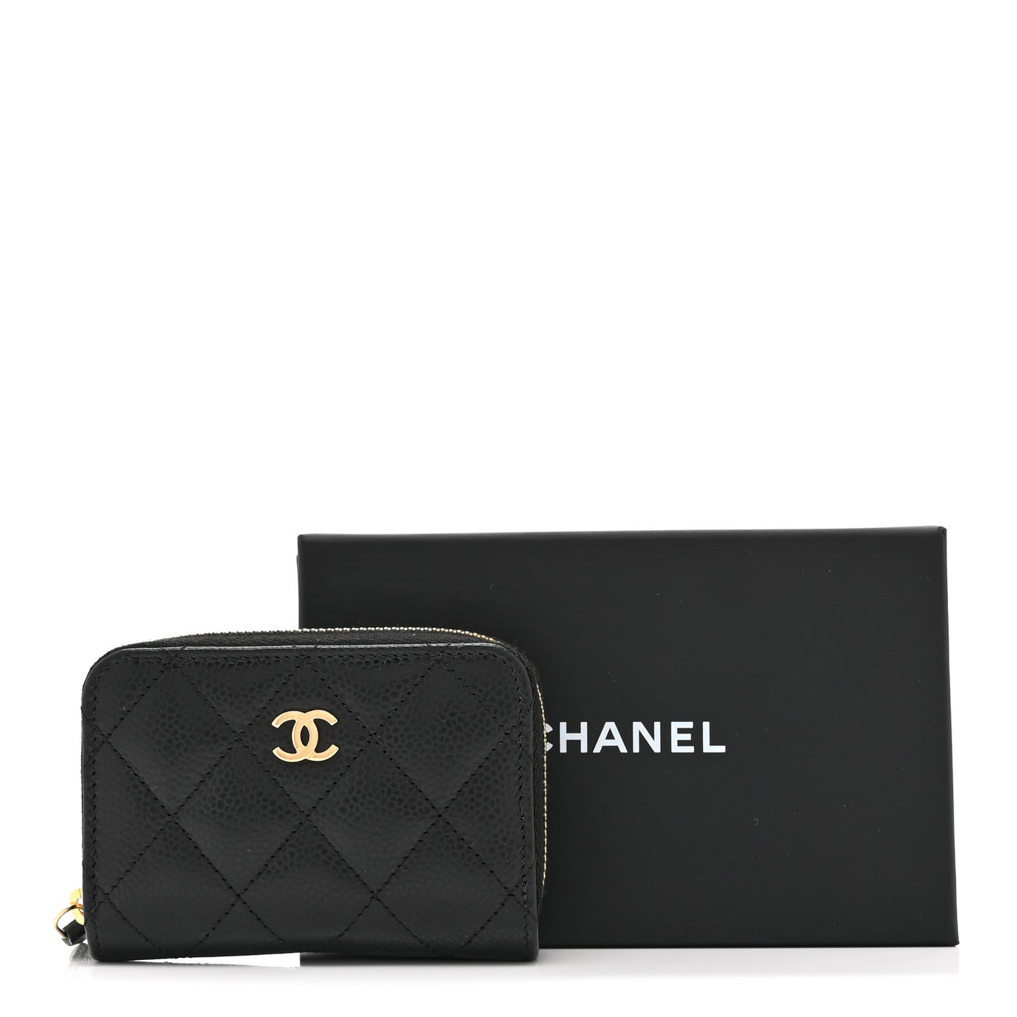 Caviar Quilted Zip Coin Purse Black
