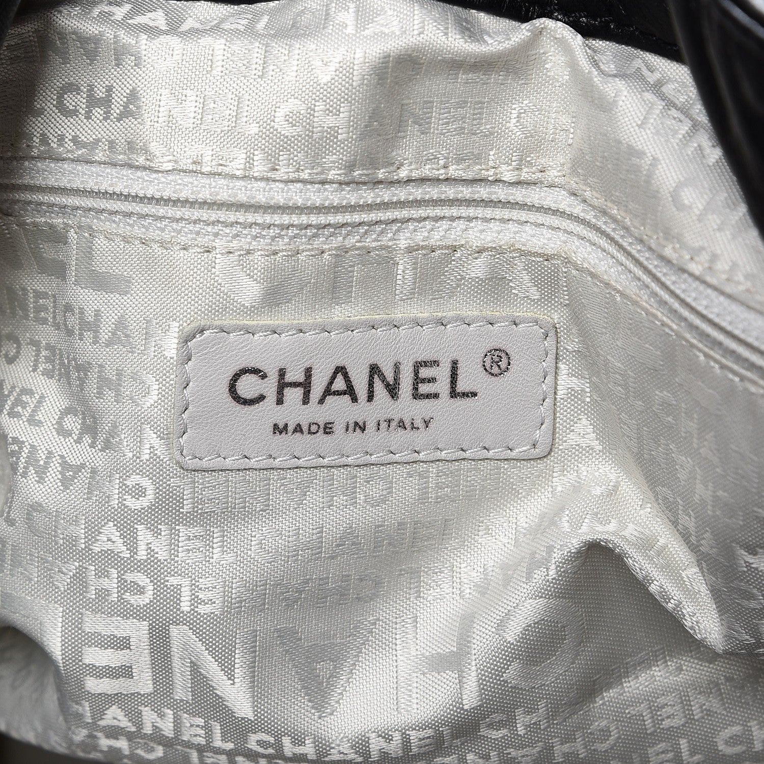 Chanel Lambskin Contrast Stitch Large Drawstring Tote Black 6 of 7