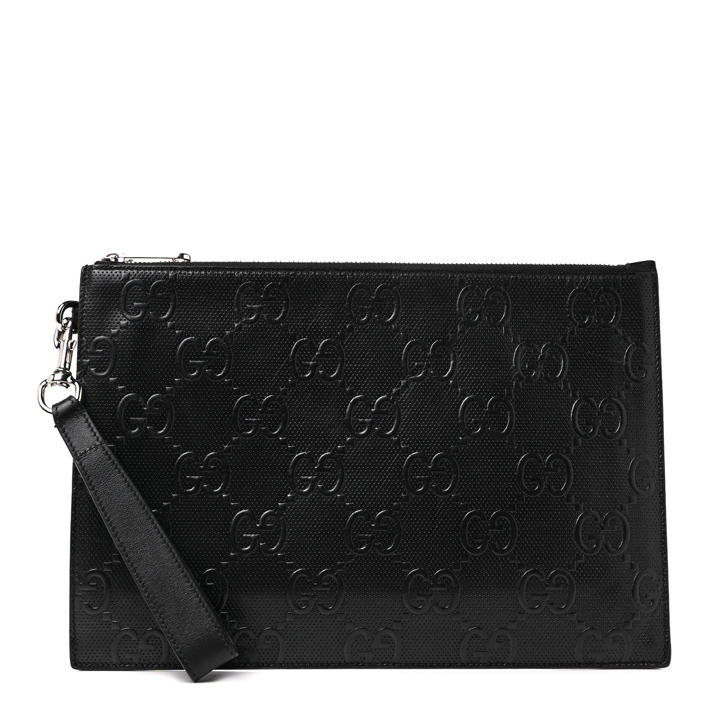 Calfskin GG Tennis Embossed Wristlet Pouch Black