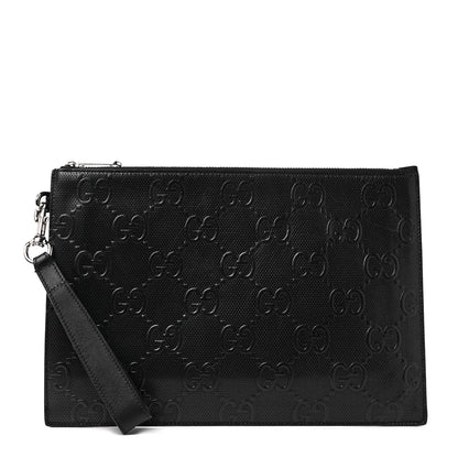 Gucci Calfskin GG Tennis Embossed Wristlet Pouch Black 1 of 8