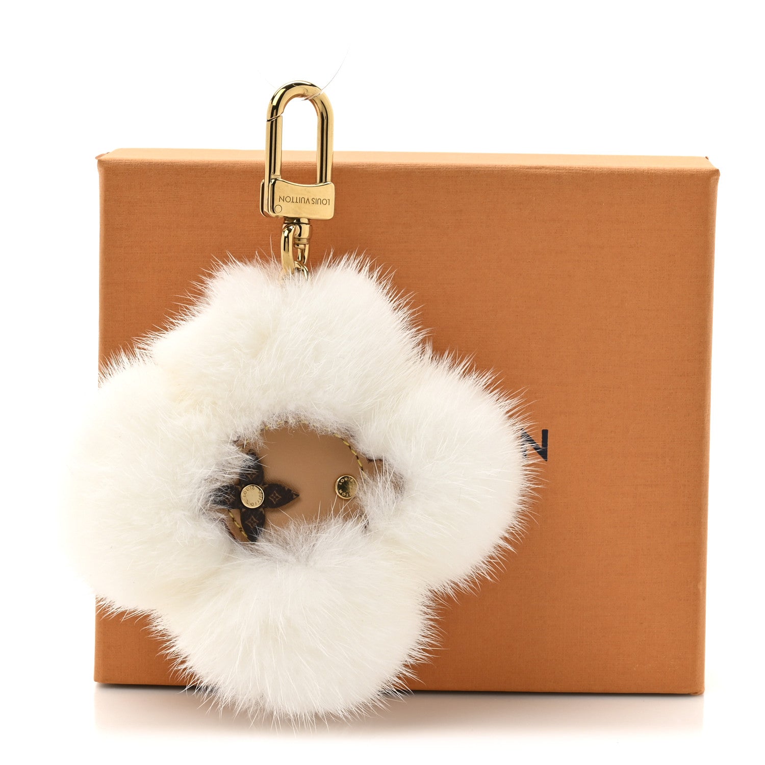 Louis Vuitton Calfskin Mink Fur Vivienne Bag Charm Key Holder White 5 of 5