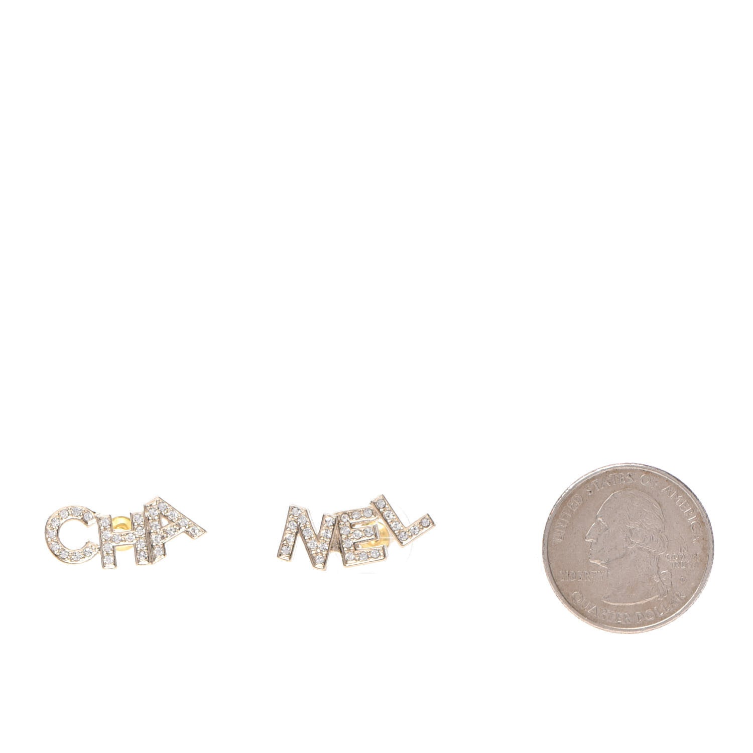 Chanel Crystal Pearl Signature Stud Earrings Gold 2 of 5