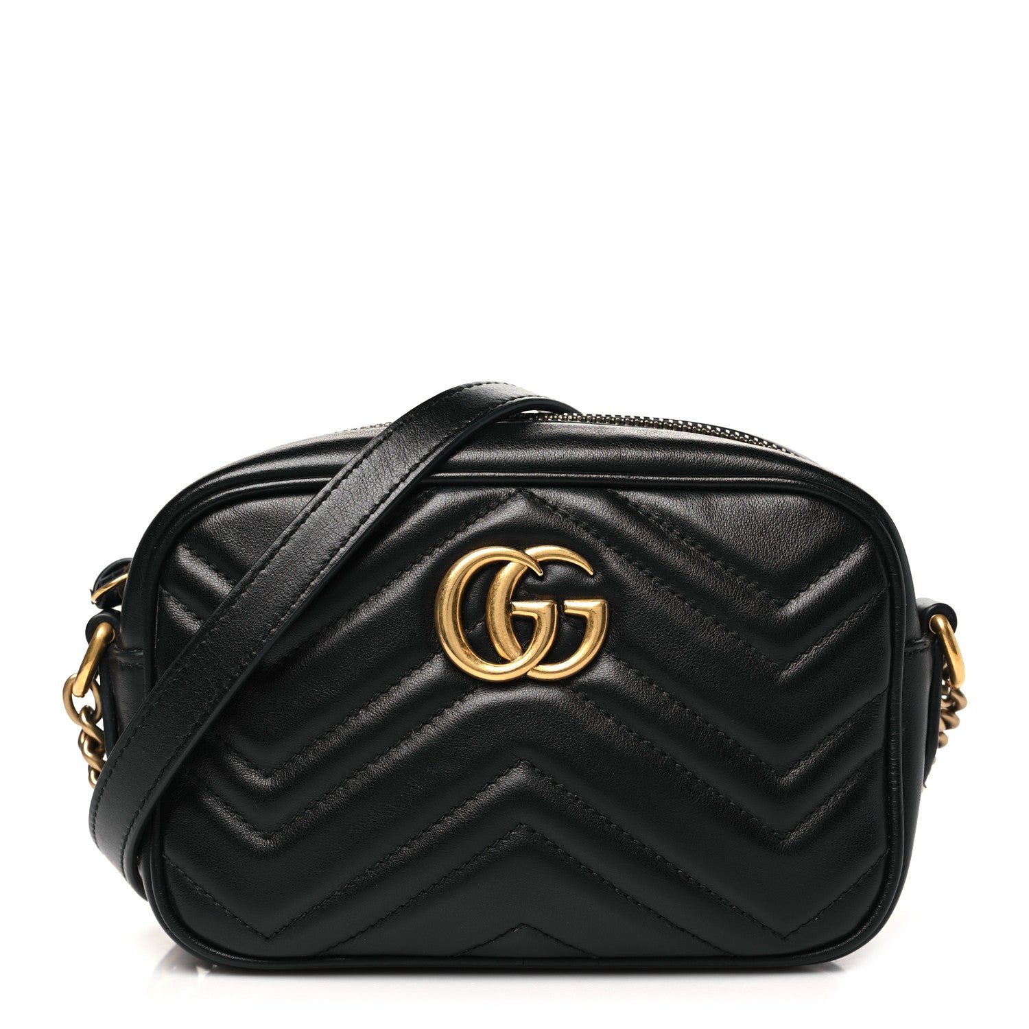 Gucci Calfskin Matelasse Mini GG Marmont Chain Shoulder Bag Black 1 of 12