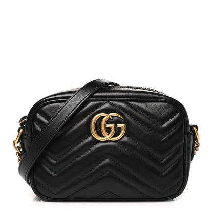 Gucci Calfskin Matelasse Mini GG Marmont Chain Shoulder Bag Black 1 of 12