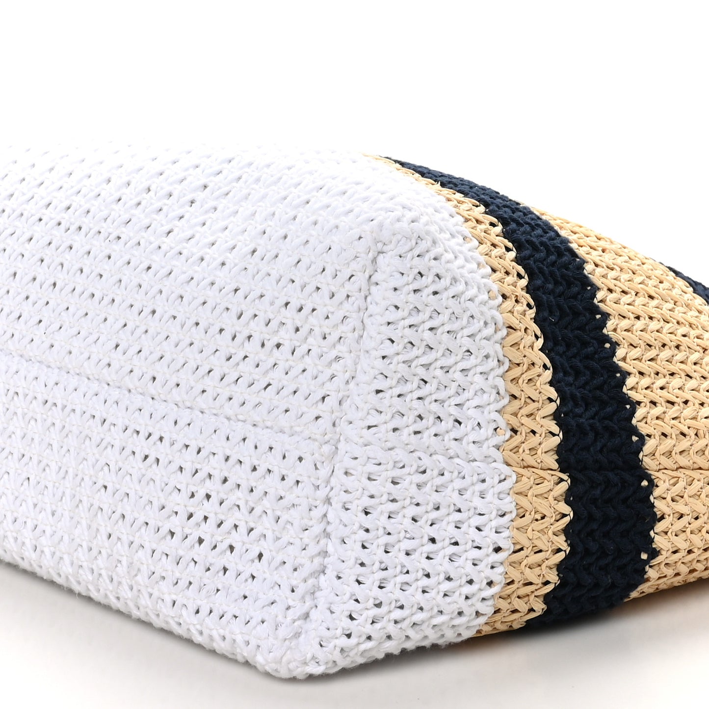 Raffia Crochet Stripe Tote Bag Naturale White