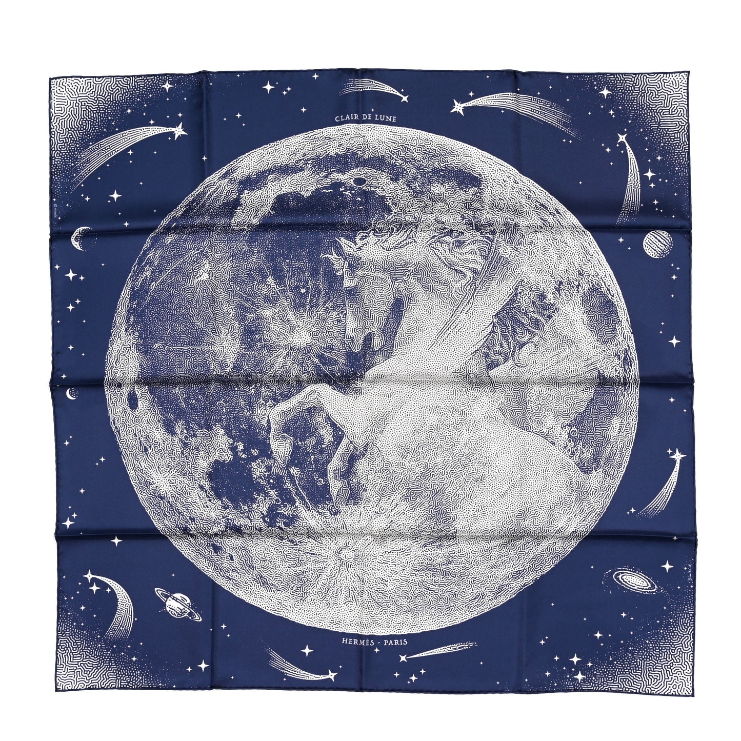 Silk Clair De Lune Double Face Scarf 90 Marine White Beige