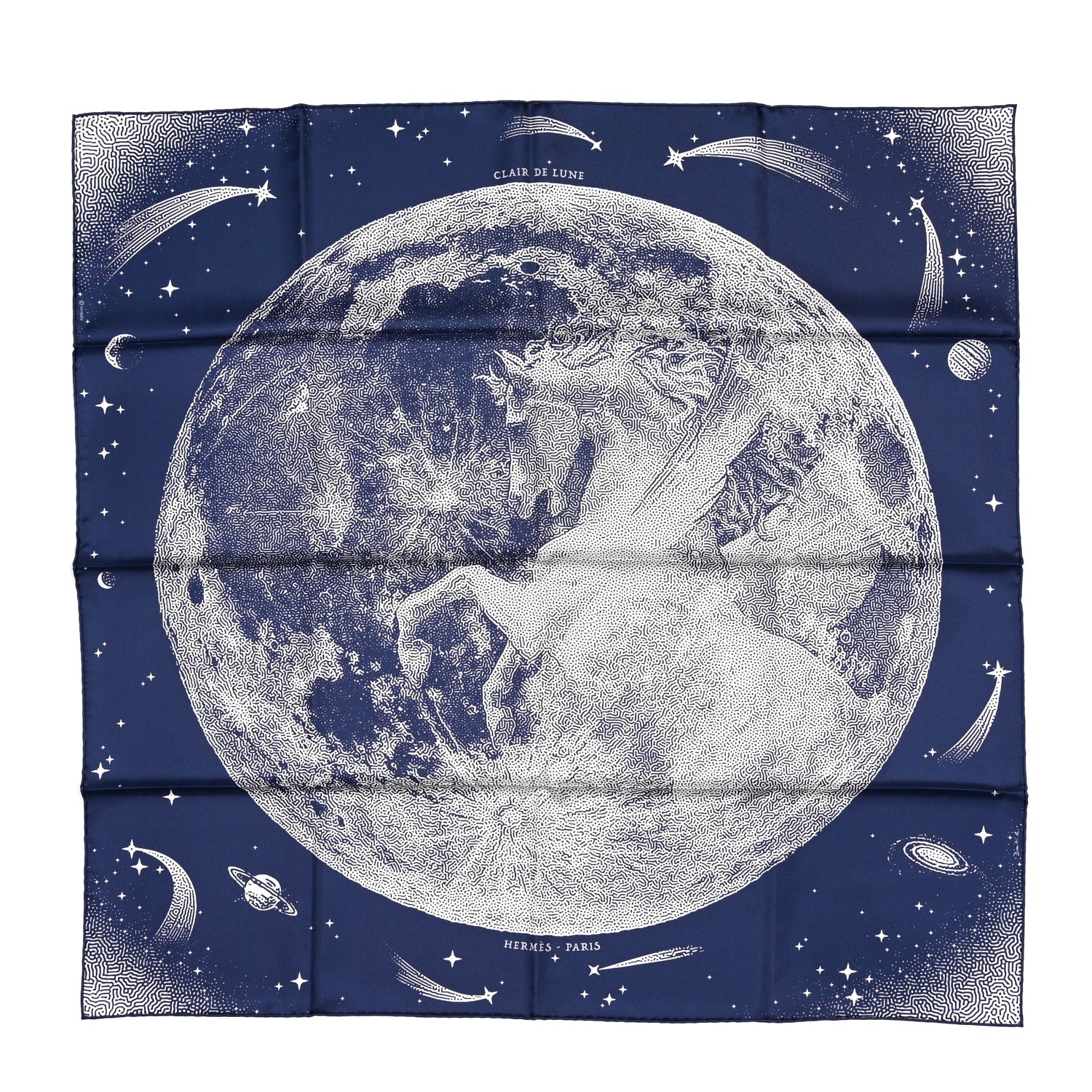 Hermes Silk Clair De Lune Double Face Scarf 90 Marine White Beige 1 of 4