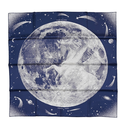 Hermes Silk Clair De Lune Double Face Scarf 90 Marine White Beige 1 of 4