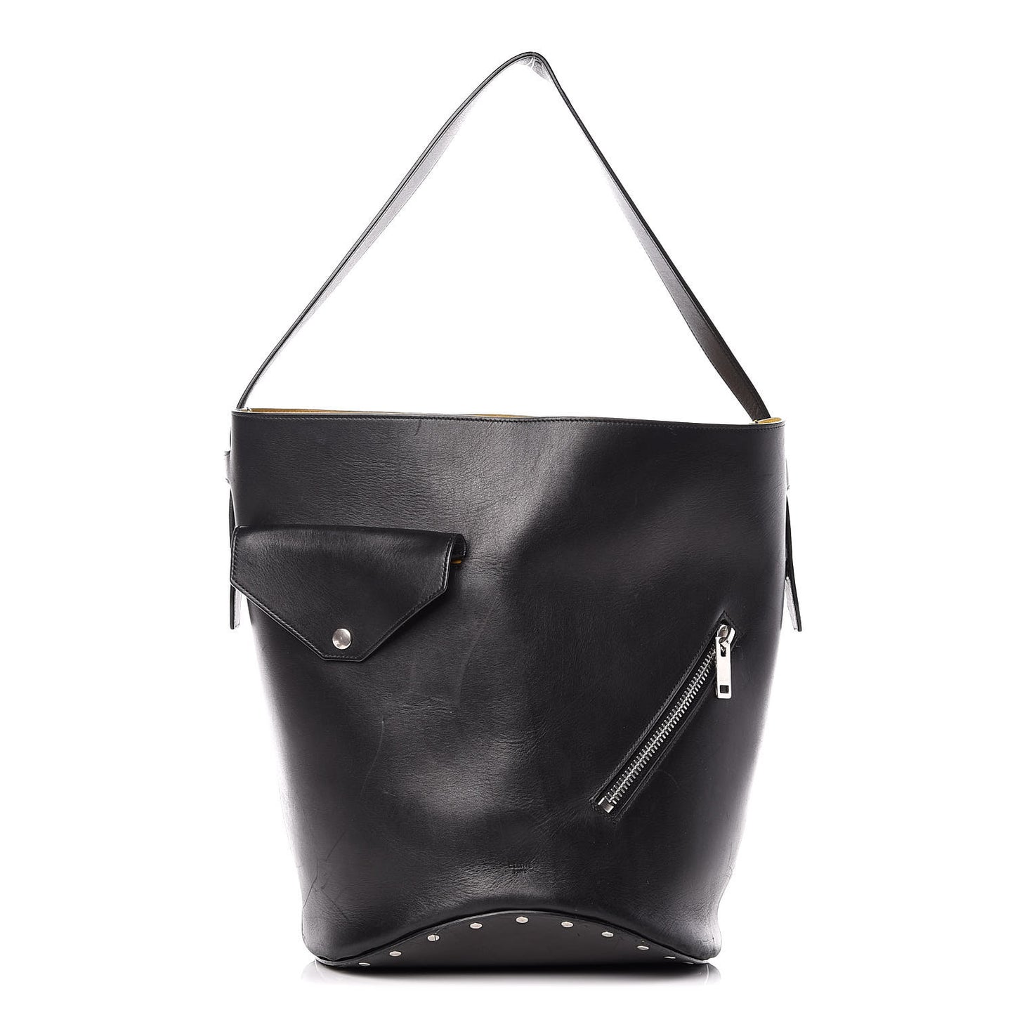Natural Calfskin Biker Bucket Shoulder Bag Black Sunflower