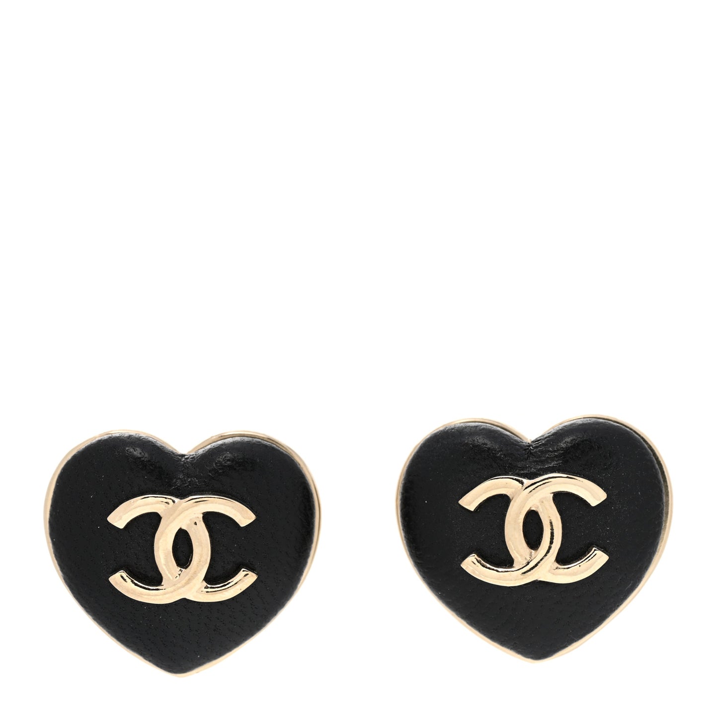 Lambskin CC Heart Earrings Black Gold