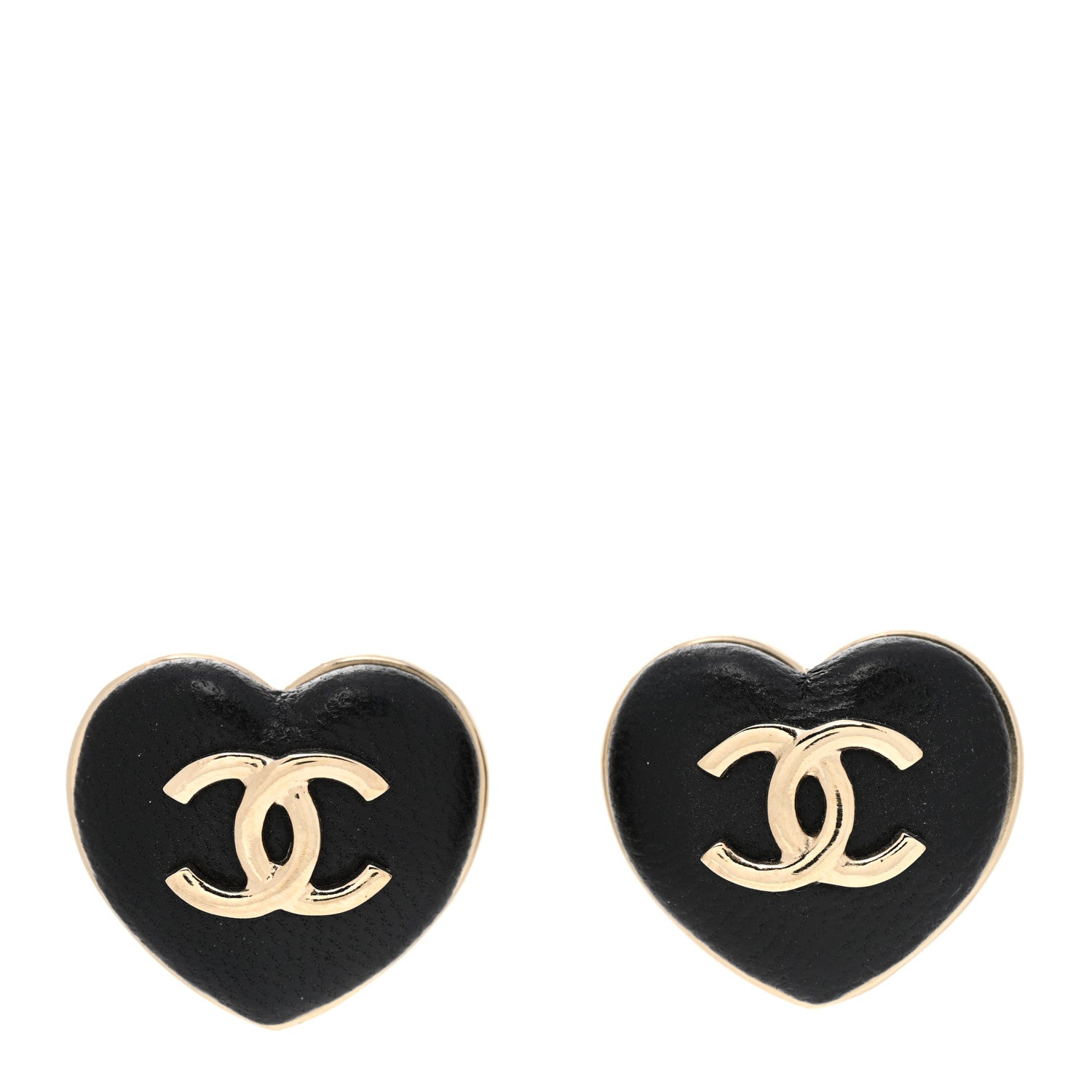 Chanel Lambskin CC Heart Earrings Black Gold 1 of 7