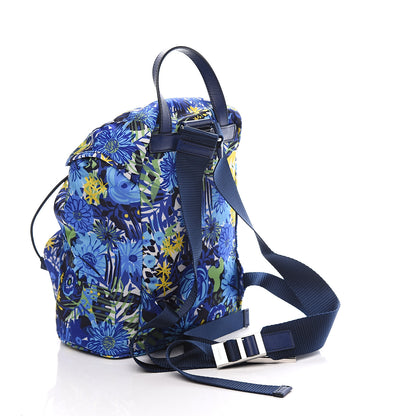 Prada Nylon Saffiano Floral Print Single Buckle Backpack Bluette Dis Primule 2 of 8
