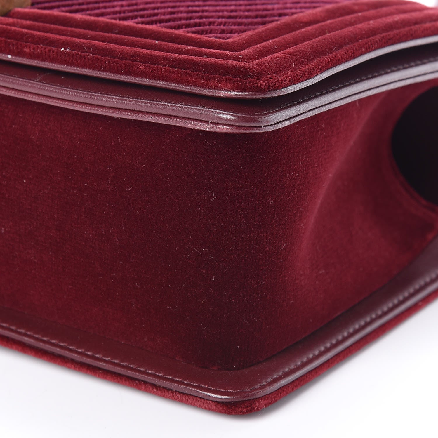 Chanel Velvet Chevron Quilted Medium Boy Flap Burgundy 9 of 10