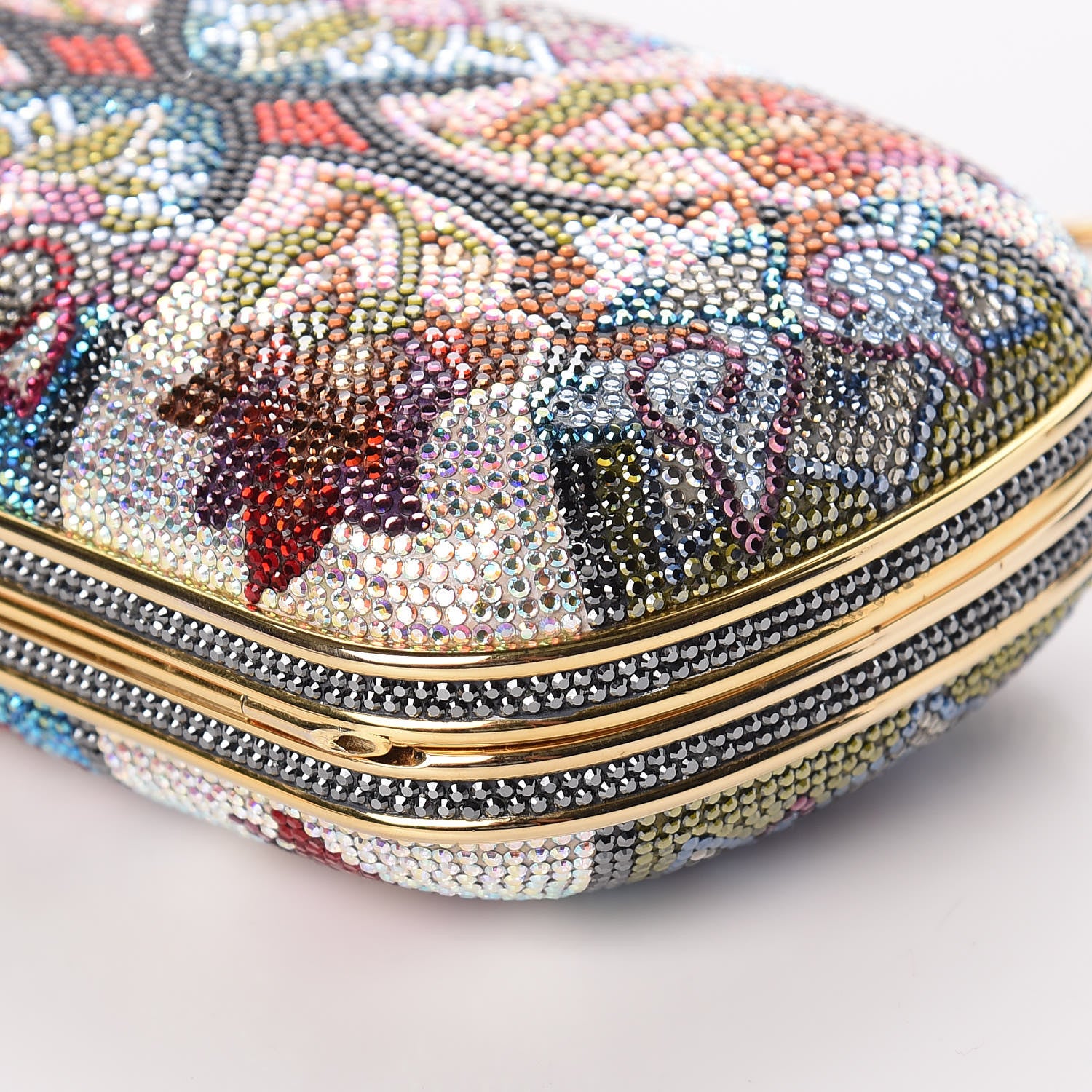 Judith Leiber Swarovski Crystal Flower Minaudiere Clutch Gold 9 of 10