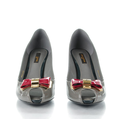 Louis Vuitton Patent Calfskin Lou Open Toe Pumps 38 Gris 2 of 8
