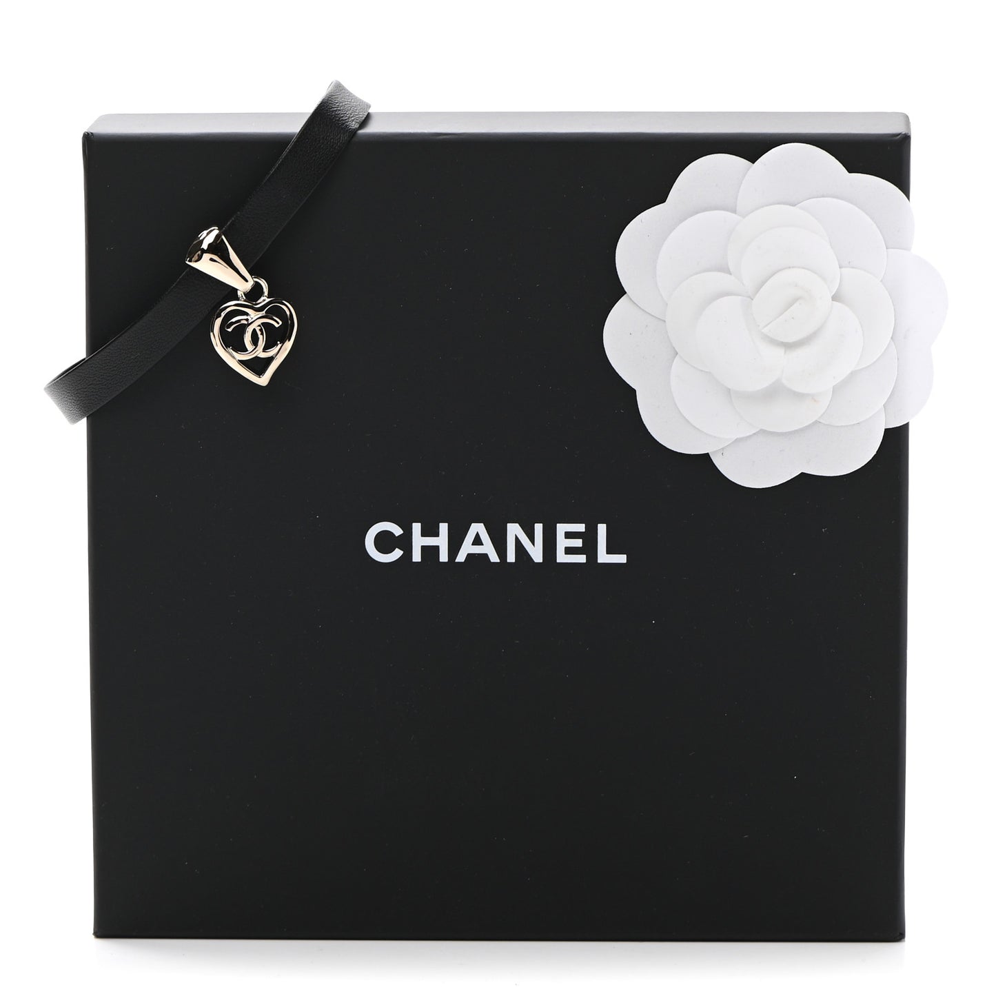 Lambskin CC Heart Choker Necklace Black