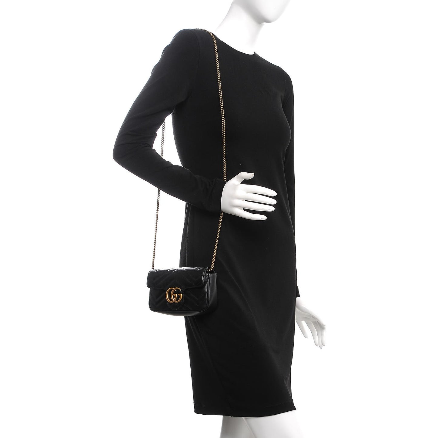 Calfskin Matelasse Super Mini GG Marmont Shoulder Bag Black