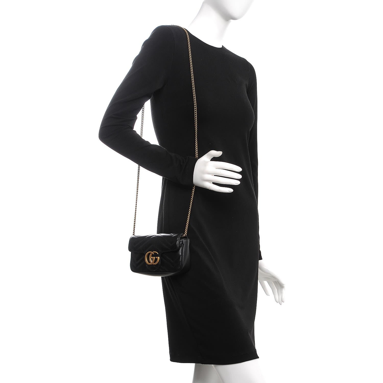 Gucci Calfskin Matelasse Super Mini GG Marmont Shoulder Bag Black 2 of 11