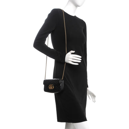 Gucci Calfskin Matelasse Super Mini GG Marmont Shoulder Bag Black 2 of 11