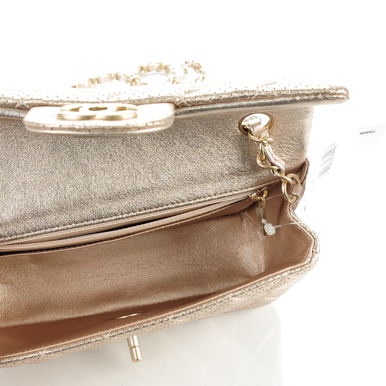 Chanel Metallic Lambskin Perforated Mini Rectangular Flap Light Gold 5 of 8