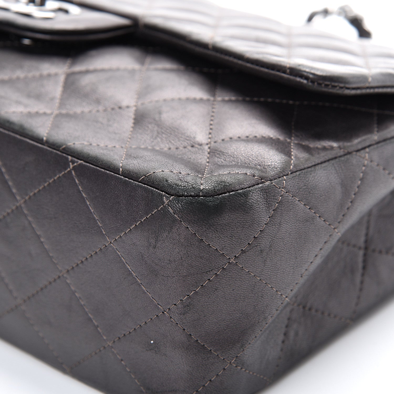 Chanel Metallic Lambskin Quilted Jumbo Single Flap Dark Grey 13 of 22