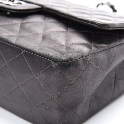 Chanel Metallic Lambskin Quilted Jumbo Single Flap Dark Grey 13 of 22