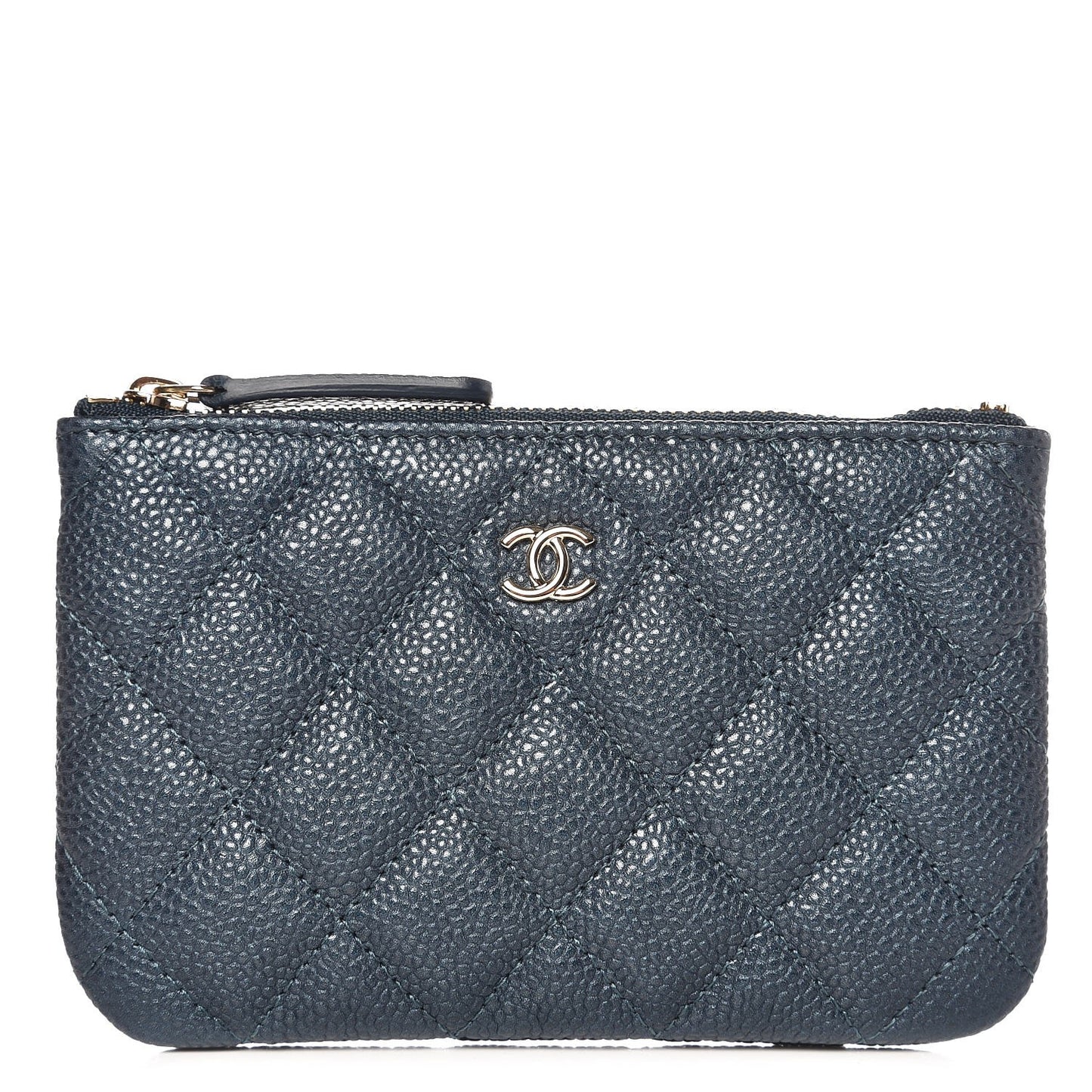 Metallic Caviar Quilted Small Cosmetic Case Dark Blue