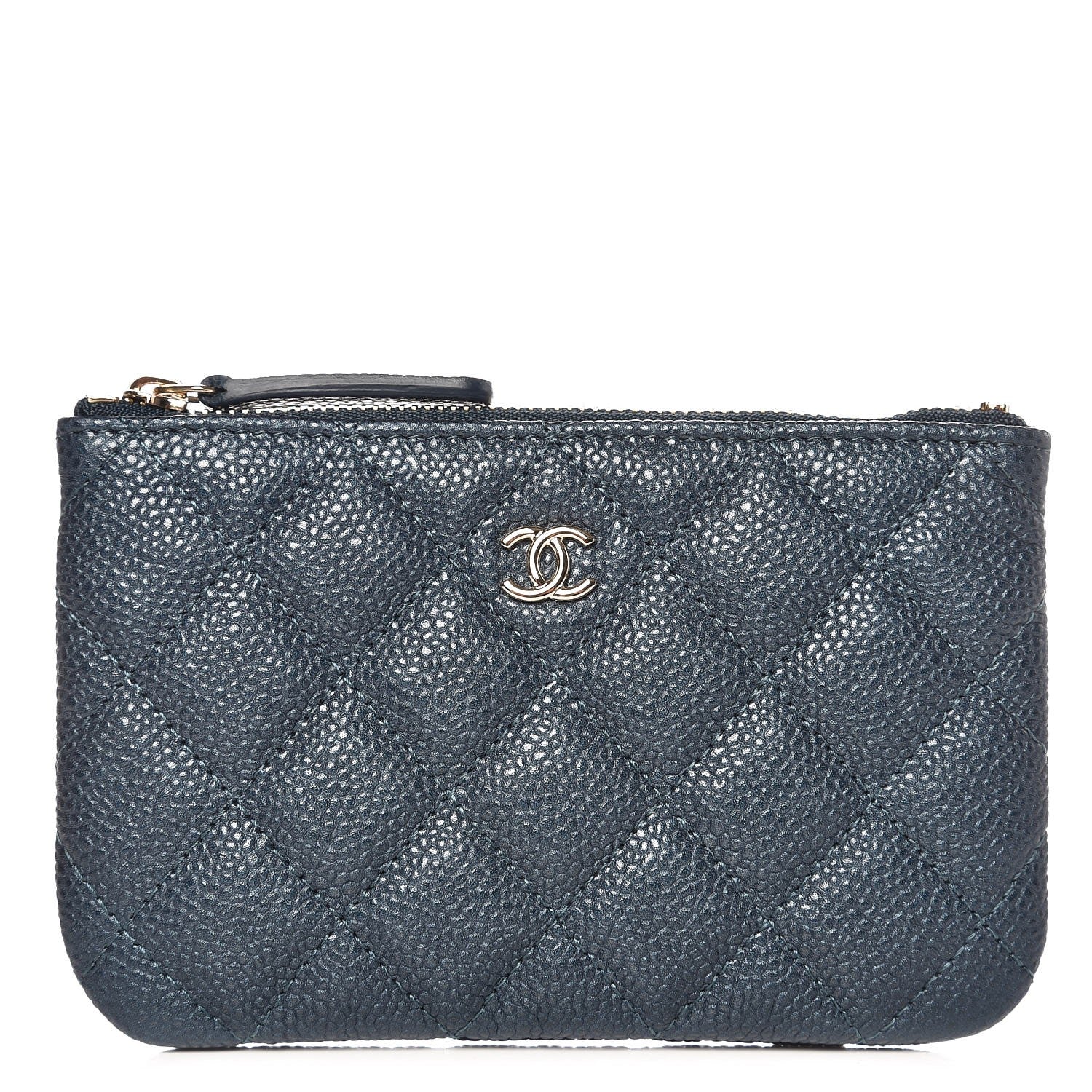 Chanel Metallic Caviar Quilted Small Cosmetic Case Dark Blue 1 of 8