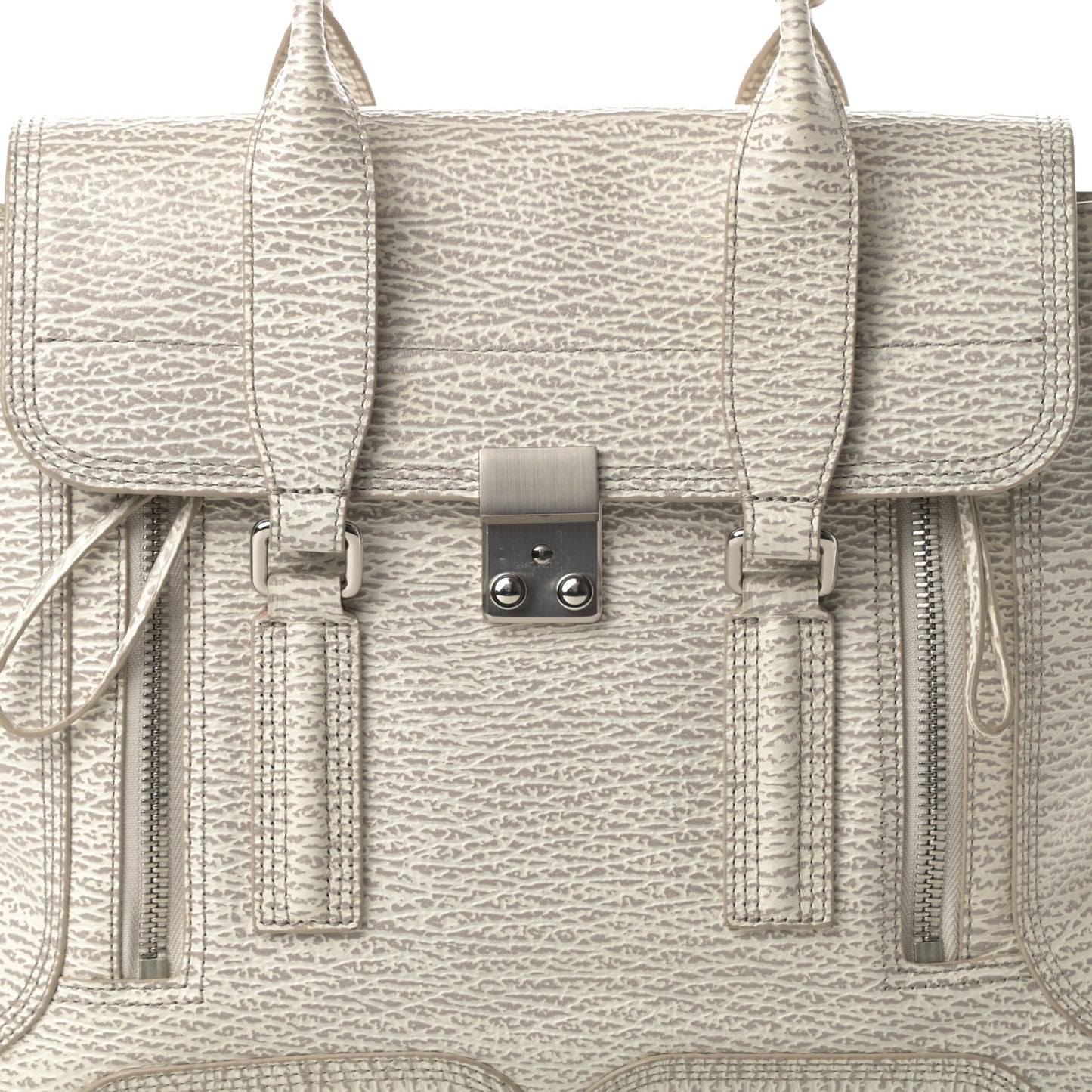 Shark Embossed Textured Calfskin Large Pashli Satchel Ivory Dove