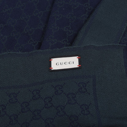 Gucci Wool Jacquard GG Monogram Stenix Scarf Green Blue 3 of 4