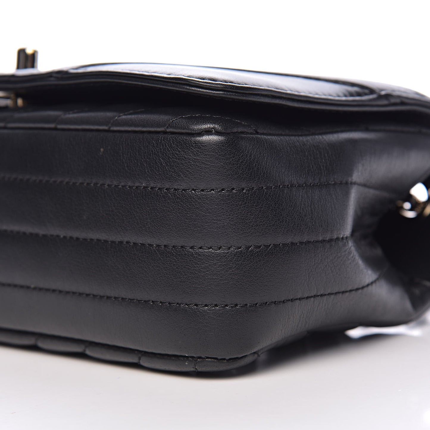 Calfskin Chevron Quilted Mini Statement Flap Black