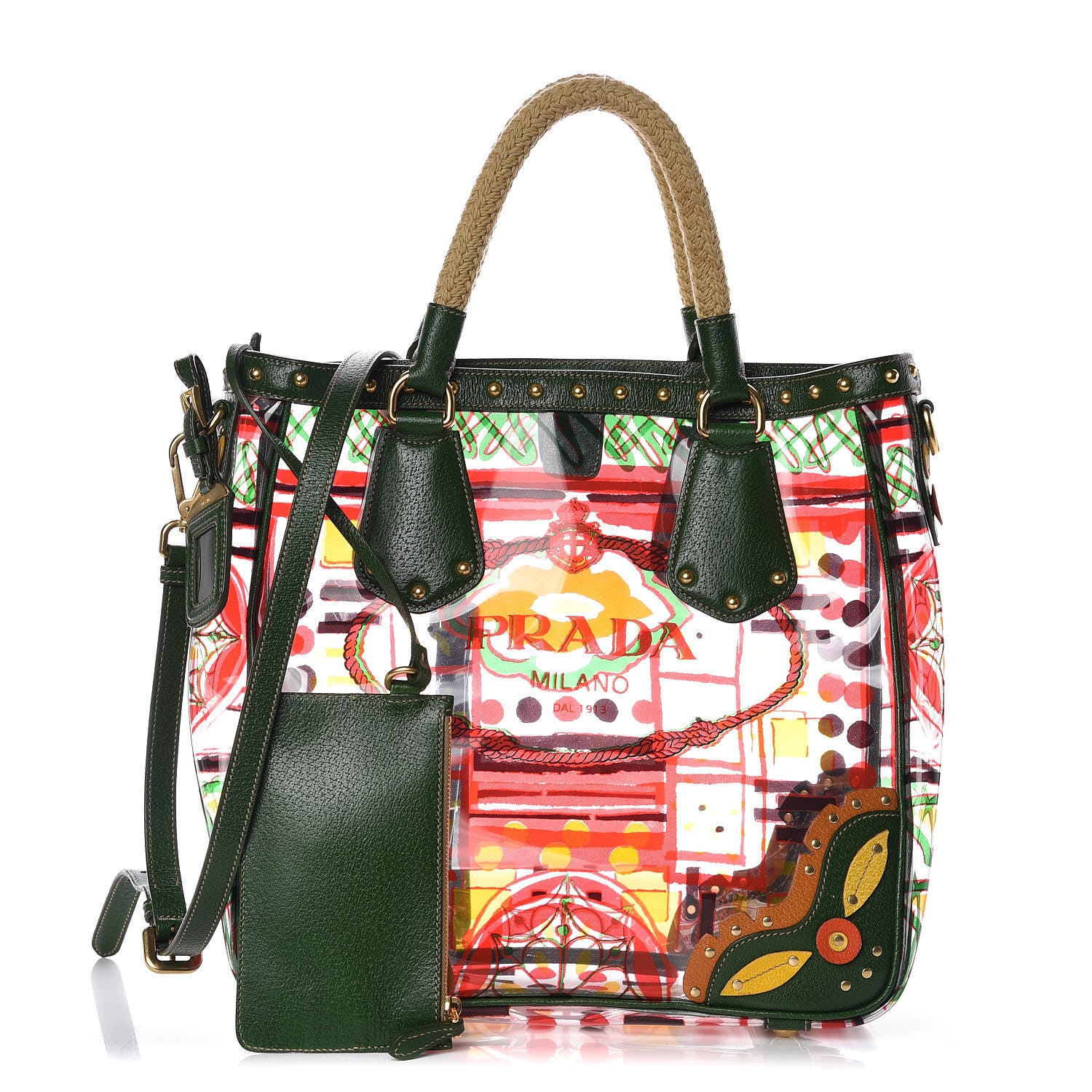 Prada Plexiglass Printed Shopping Tote Larice 1 of 10
