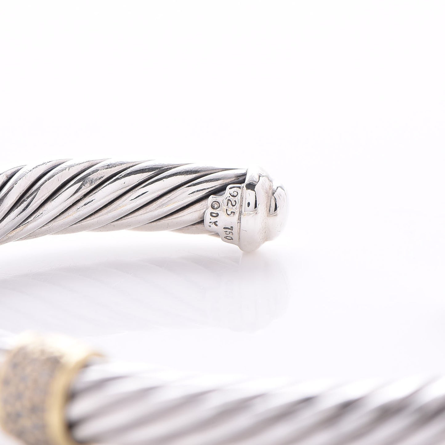 Sterling Silver 18K Yellow Gold Diamond 7mm Cable Classics Bracelet
