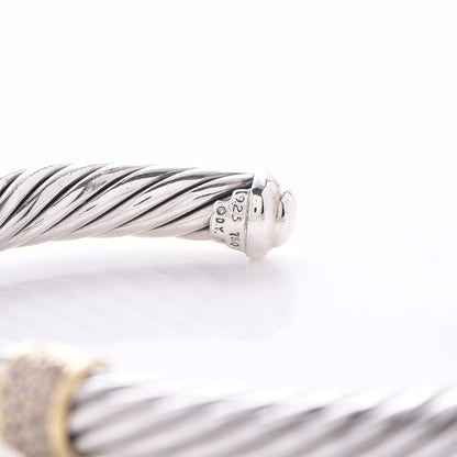 David Yurman Sterling Silver 18K Yellow Gold Diamond 7mm Cable Classics Bracelet 4 of 5