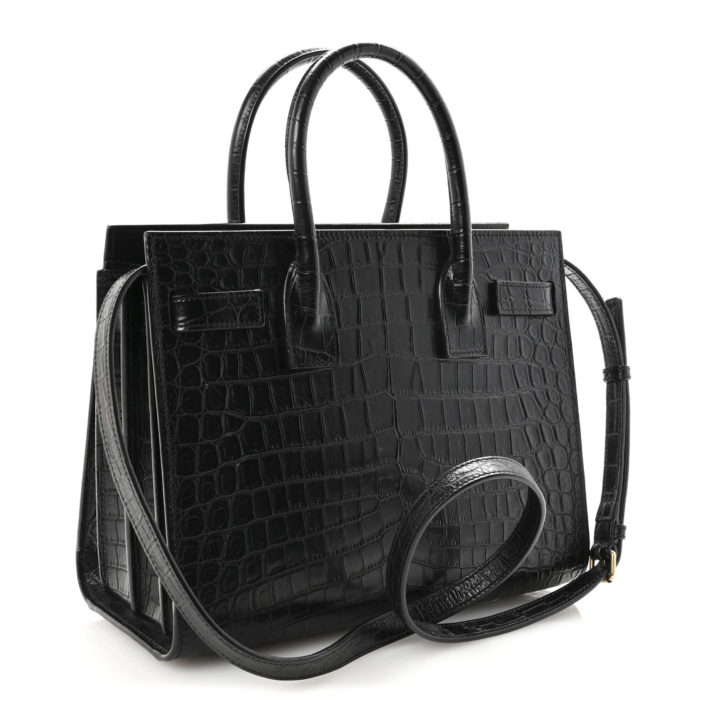 Calfskin Crocodile Embossed Baby Sac De Jour Black