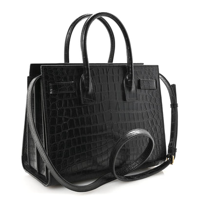 Saint Laurent Calfskin Crocodile Embossed Baby Sac De Jour Black 3 of 9