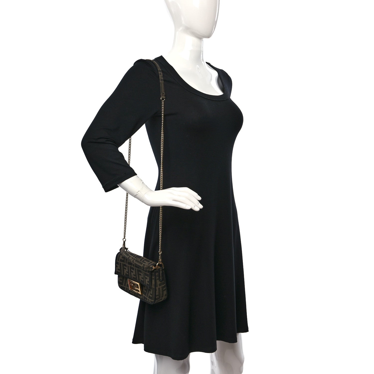 Fendi Fabric Jacquard FF 1974 Mini Baguette Tobacco Moro Black 3 of 10