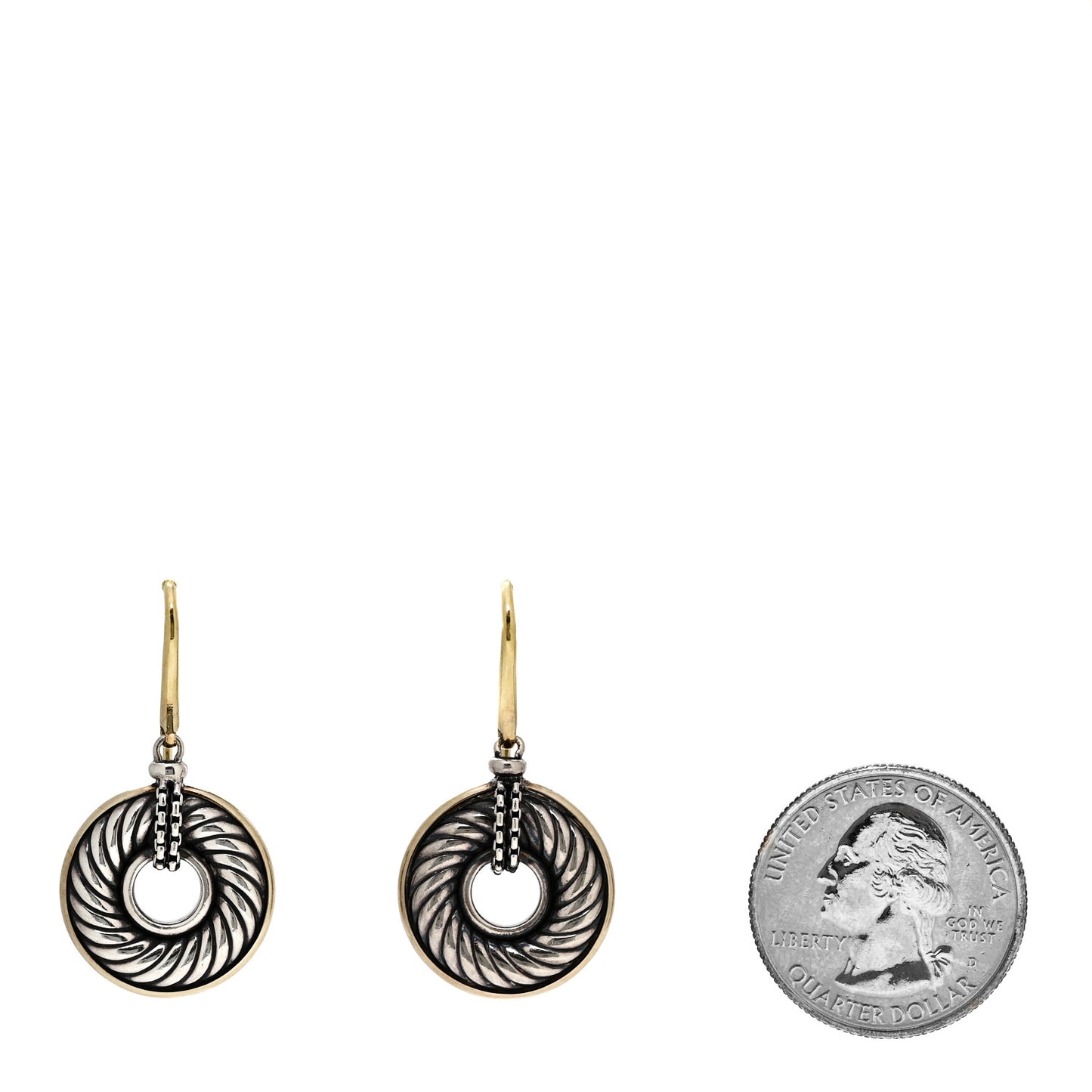 Sterling Silver 18K Yellow Gold Cable Disc Drop Earrings