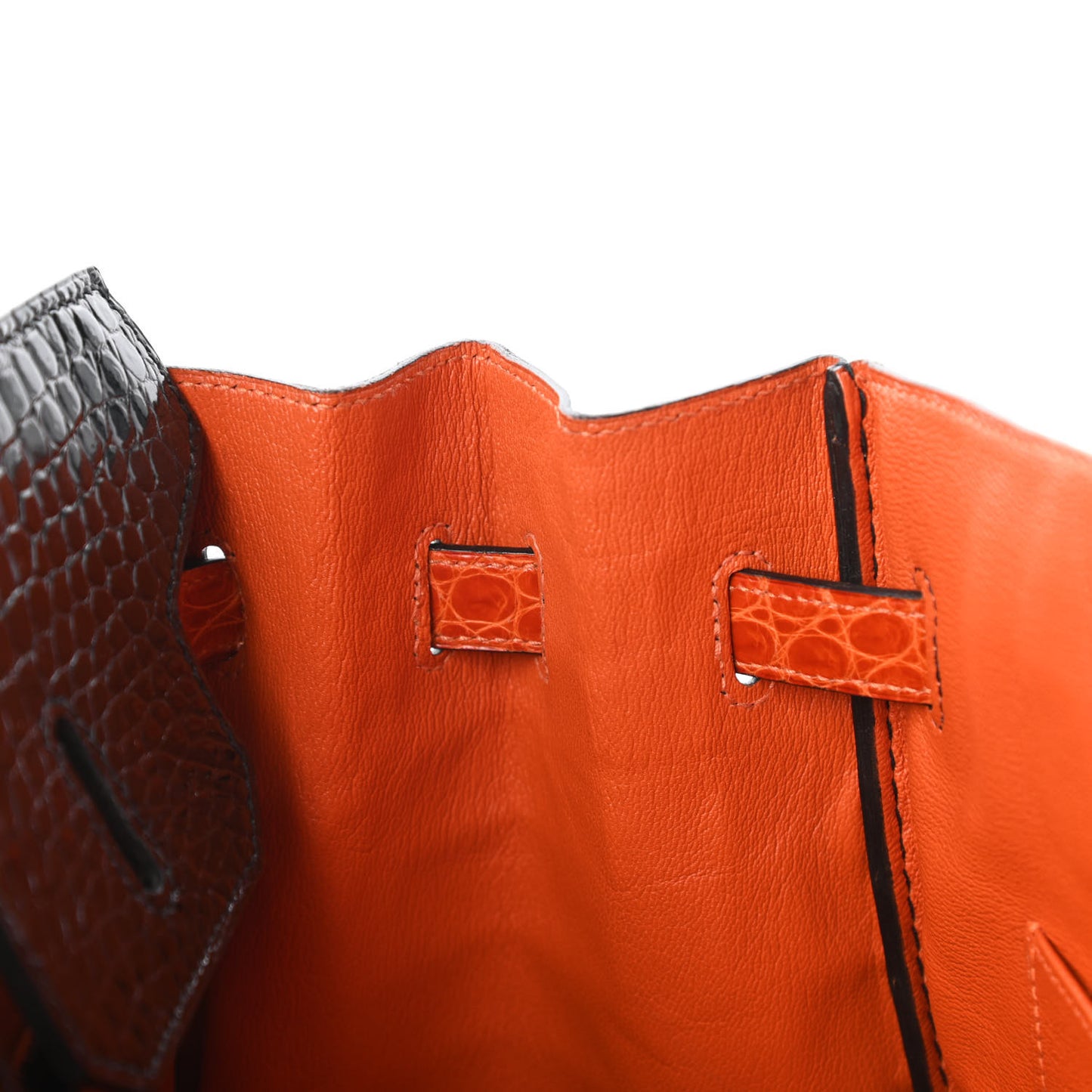 Shiny Porosus Crocodile Birkin 35 Black Orange